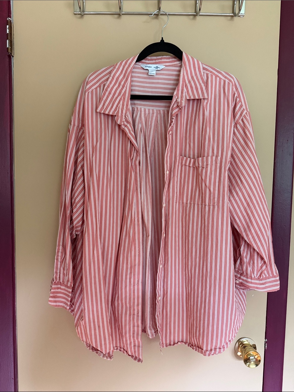 Old Navy Striped Boyfriend Shirt in Rose and White